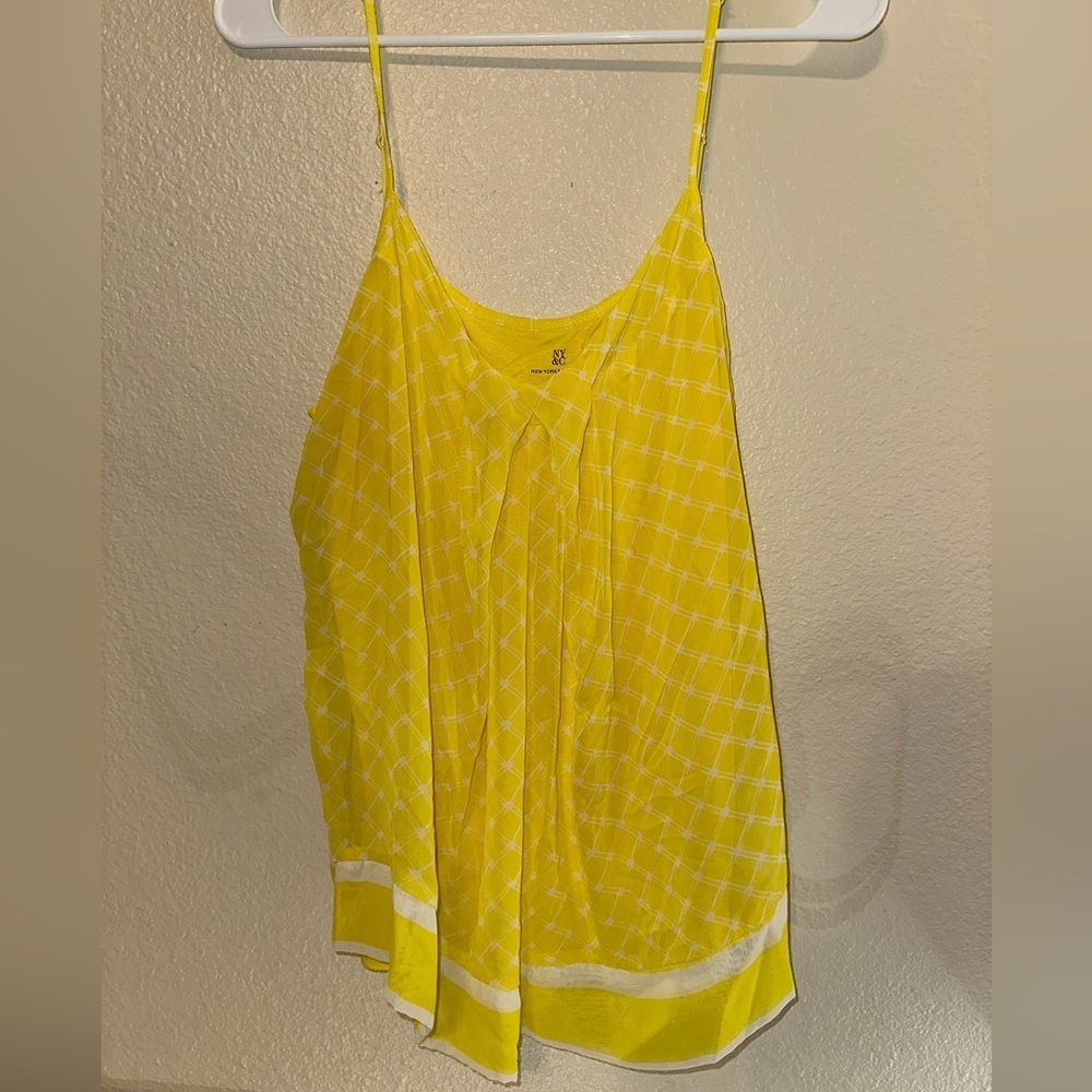 New York & Company Flowy Yellow Checkered Tank Top